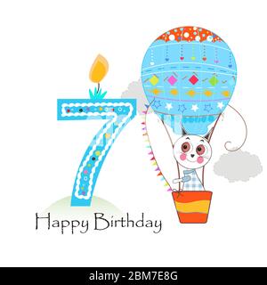 Second birthday baby greeting card. Happy first birthday candle and animals first birthday.eps Stock Vector