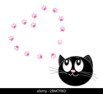 Cute cats with hearts and paw prints vector illustration background Stock Vector