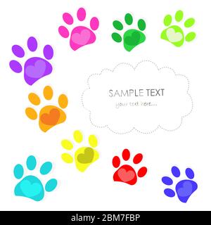 Colorful heart paw prints vector illustration greeting card Stock Vector