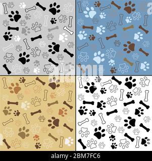 Dog paw and bone vector illustration pattern background wallpaper Stock Vector