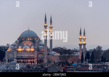 The Suleymaniye Mosque, as seen from the Galata Bridge Stock Photo