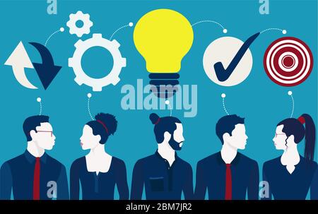 Sharing ideas and technology for the future. Connection and exchange of ideas or data. Communication network people. Problem solving.Mind Map. Network Stock Vector
