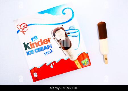 Kinder Stick Ice Cream. Kinder is a brand of food products of Ferrero. The Kinder Ice Cream is a collaboration between Ferrero and Unilever Stock Photo