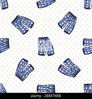 Hand drawn cute bed blue time pajama pants seamless vector pattern. Adorable  sleeping clothes with plaid for peaceful sleep background. Cozy pink and  Stock Vector Image & Art - Alamy