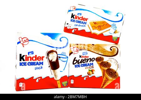 Kinder Ice Cream. Kinder is a brand of food products of Ferrero. The Kinder Ice Cream is a collaboration between Ferrero and Unilever Stock Photo