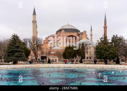 February 21, 2018: Fountain in front of  Hagia Sophia. Istanbul, Turkey Stock Photo