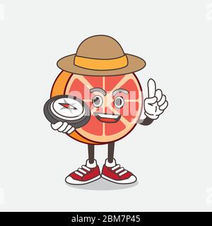 An illustration of Grapefruit cartoon mascot character having a compass Stock Vector
