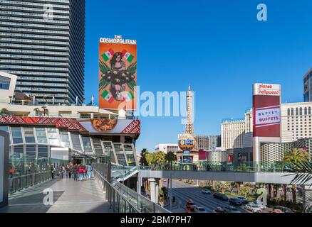 Las Vegas Strip. View of the Cosmopolitan of Las Vegas resort and casino looking down Las Vegas Boulevard, Las Vegas, Nevada, USA