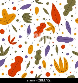 Cutout simple leaves seamless pattern design. Floral papercut background. Trendy hand drawn modern print fabric textile. Stock Photo