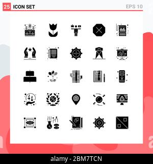 Set of 25 Commercial Solid Glyphs pack for accounting, denied, photo, delete, work Editable Vector Design Elements Stock Vector