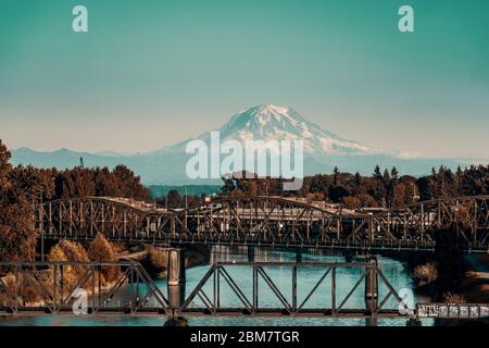 landscape near Seattle with Mount Rainier in the background Stock Photo
