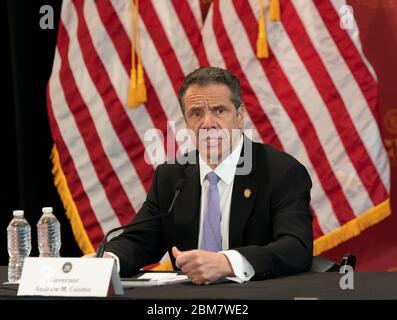 Valhalla, NY - May 7, 2020: New York State Governor Andrew Cuomo makes announcement and holds media briefing at New York Medical College amid COVID-19 pandemic Stock Photo