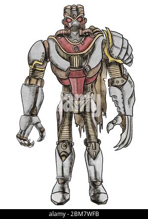 metal robot monster illustration Stock Photo