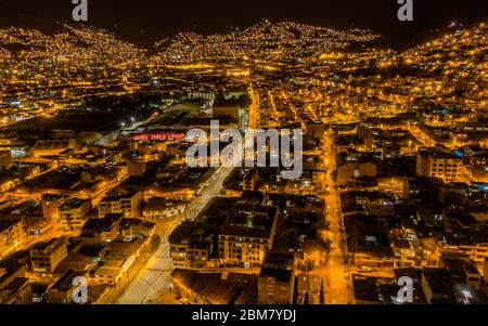 Night west side view over Recoleta street from Cusco, Peru during coronavirus lockdown Stock Photo
