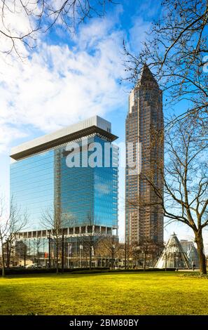 Kastor Tower and Messeturm (Trade Fair Tower) in the Westend-Süd district of Frankfurt am Main, Hesse, Germany. Stock Photo