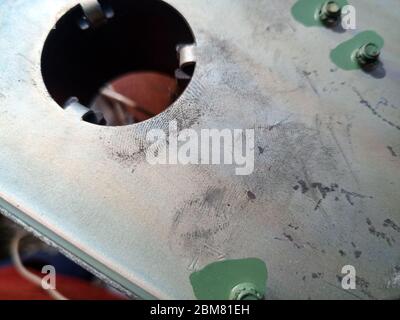 Fingerprints on the steel surface. Fingerprints of dirty hands. Stock Photo