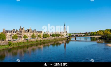 View of city of Perth along Tay Street and River Tay, Perthshire, Scotland, UK Stock Photo