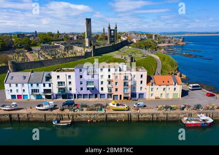 Aerial view of St Andrews Harbour and city in St Andrews , Fife, Scotland, UK Stock Photo