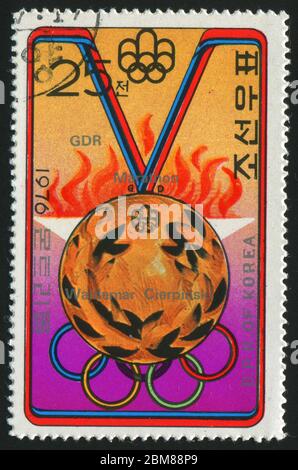 KOREA - CIRCA 1976: stamp printed by Korea,  shows olympic medal, circa 1976. Stock Photo