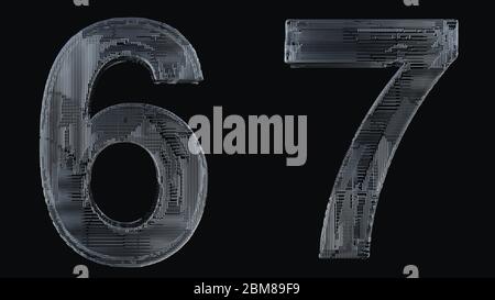 Numbers made out of aluminum on black background. 3D Rendering. Stock Photo