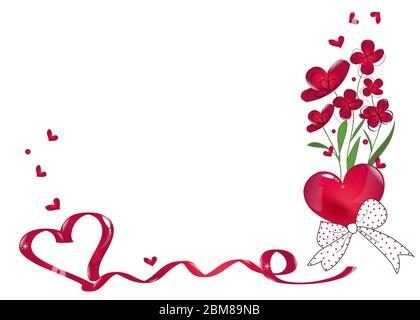 Valentine Day's background with abstract red flowers and hearts vector Stock Vector