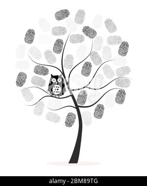 Made of finger print tree with black owl vector background Stock Vector