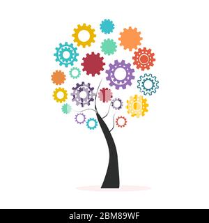 Industrial innovation concept colorful tree made from cogs and gears vector Stock Vector