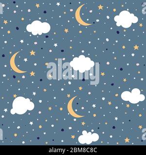 Night sky background stars, clouds and moon vector illustration Stock Vector