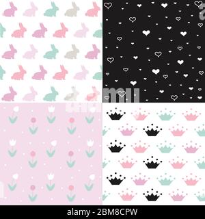 Set of cute seamless easter background patterns Stock Vector