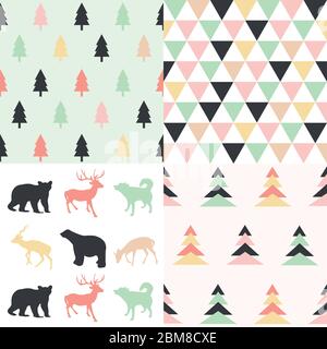 Winter christmas vector seamless patterns Stock Vector