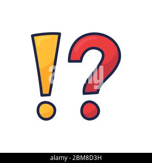 Exclamation mark and question mark sign icon. Symbol on white background Vector illustration. Hand drawn Stock Vector
