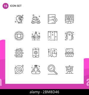 Stock Vector Icon Pack of 16 Line Signs and Symbols for web, website, spa, laptop, devices Editable Vector Design Elements Stock Vector
