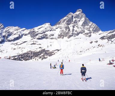 Resort view from piste, Breuil-Cervinia, Aosta Valley, Italy Stock Photo