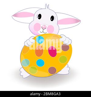 Easter holiday rabbit holding colorful egg vector Stock Vector