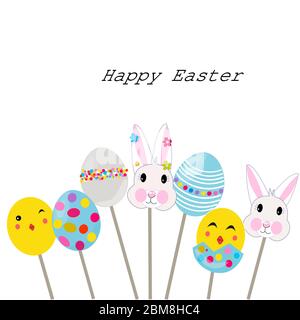 Happy easter card, chick, rabbit and egg Stock Vector
