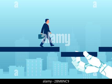 Vector of a businessman walking on the way with robot hand offering support on his pathway Stock Vector