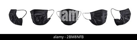 Set of black face masks in different views. Isolated on white, clipping path included Stock Photo