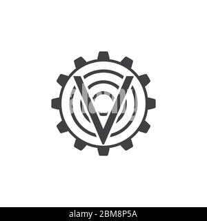 letter v arrow cog machine industrial logo vector Stock Vector