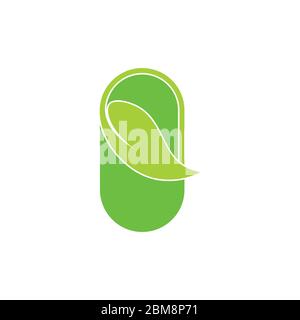 capsule leaf shape monogram natural medicine symbol logo vector Stock Vector