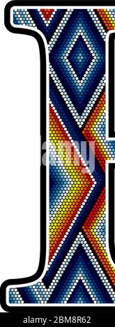 initial capital letter E with colorful dots abstract design inspired in mexican huichol art style. Isolated on white background Stock Vector