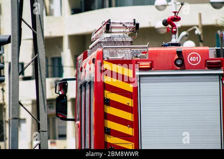 Tel Aviv Israel June 07, 2019 View of a fire engine rolling in the streets of Tel Aviv in the afternoon Stock Photo