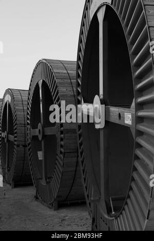 huge fiber cable roll for industrial purpose, black and white shot Stock Photo