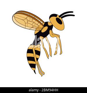cartoon flying wasp. white background isolated vector illustration Stock Vector