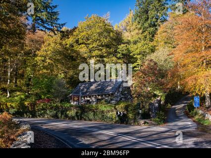 Ty Hyll or The Ugly House in autumn, Capel Curig, near Betws y coed, Snowdonia National Park, North Wales, UK Stock Photo