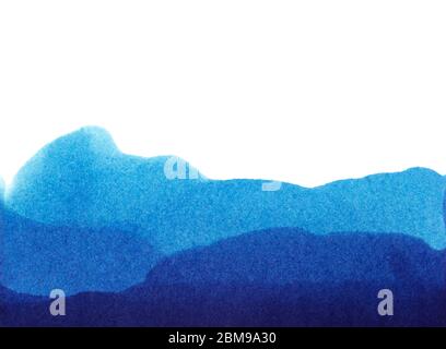 Royal blue hand painted minimal ink watercolor abstract wallpaper background of stained layered ocean waves isolated on grunge paper texture Stock Photo