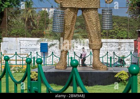 08 Jun 2017 giant statue of Mumbai Dabbawala at Tardeo Rd, Haji Ali, Tardeo, Mumbai, MaharashtraIndia Stock Photo