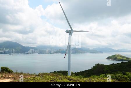 The wind turbine on Lamma island in Hong Kong. Stock Photo