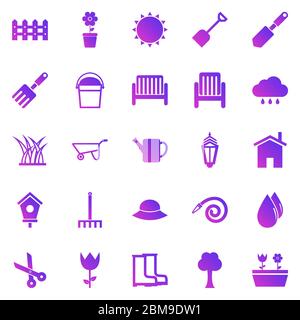 Gardening gradient icons on white background, stock vector Stock Vector