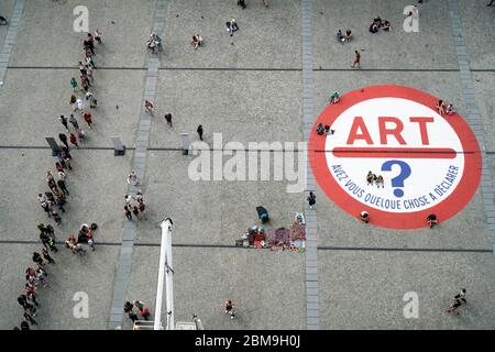 Aerial view of Place Georges Pompidou square in front of Pompidou Centre building.Paris.France