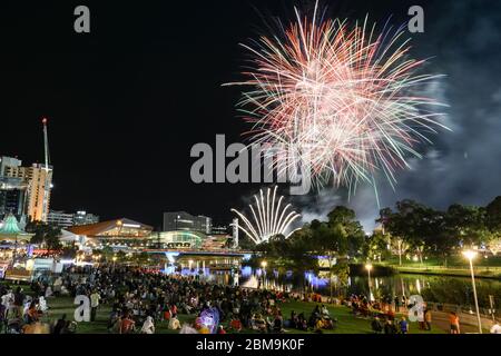 Colourful Australia Day 2020 Fireworks Display lighting up the sky in Adelaide, South Australia Stock Photo